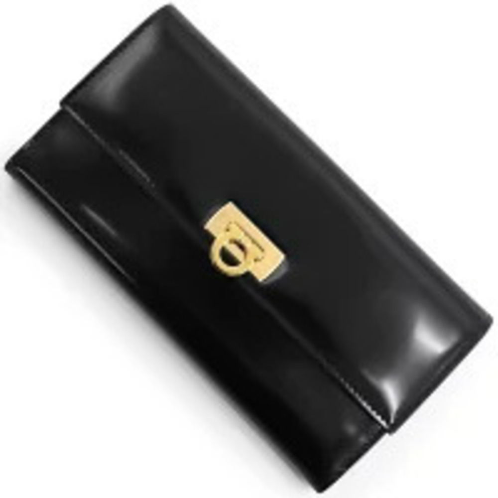 Salvatore Ferragamo Long Wallet Wanda Gancini GANCINO Tri fold Black Nero